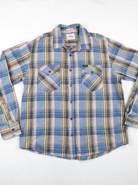 Wrangler Shirt Men’s Size L Plaid Long Sleeve Button Up Pockets Ranch Rodeo